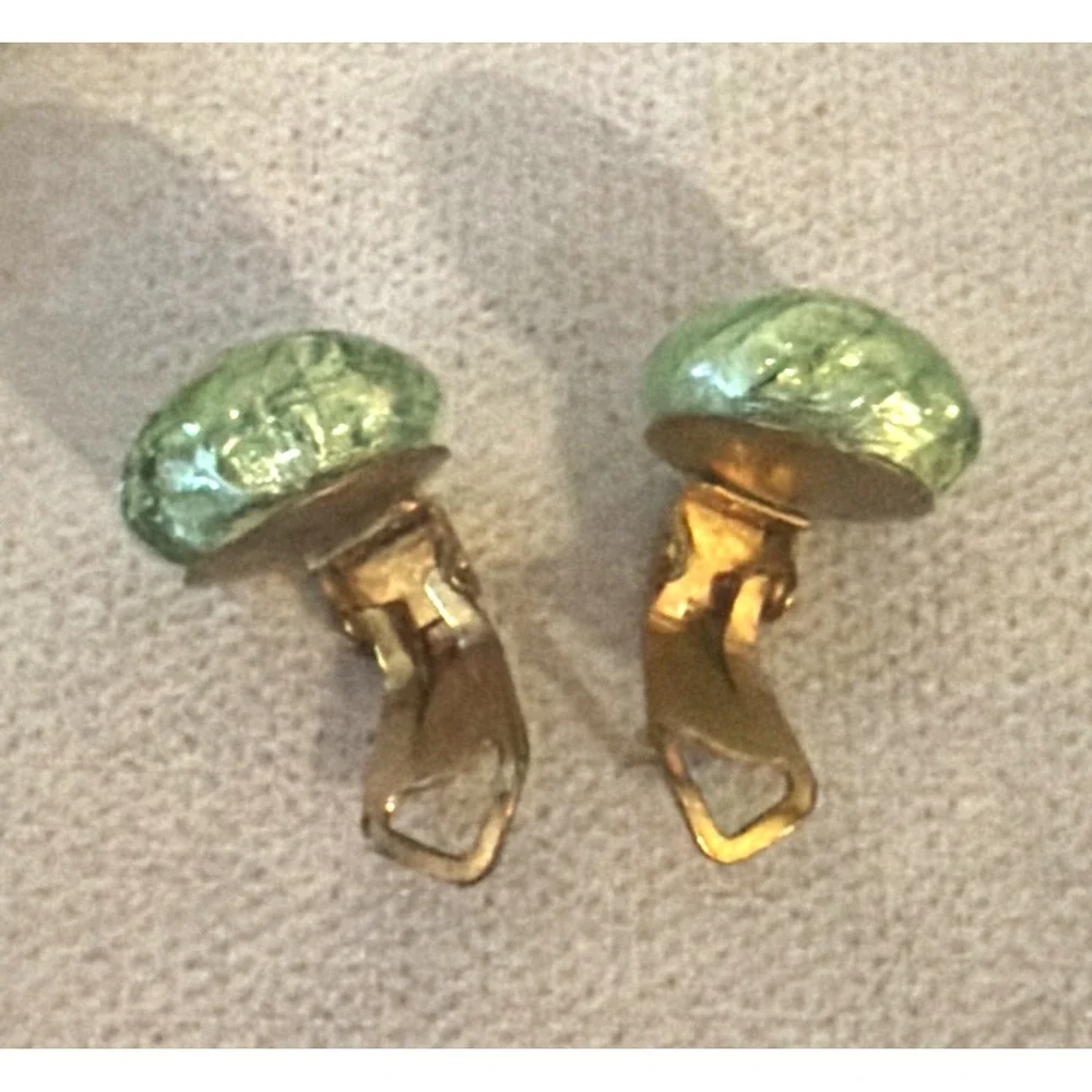 Vintage MURANO GLASS NECKLACE & CLIP EARRINGS Venetian Green Gold-Mario Sanzogno